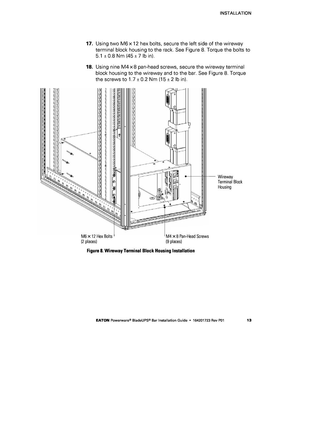 Eaton Electrical BladeUPS Bar manual Wireway Terminal Block Housing Installation 