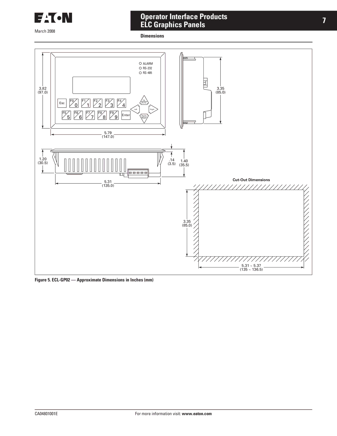 Eaton Electrical CA04801001E manual ECL-GP02 Approximate Dimensions in Inches mm 