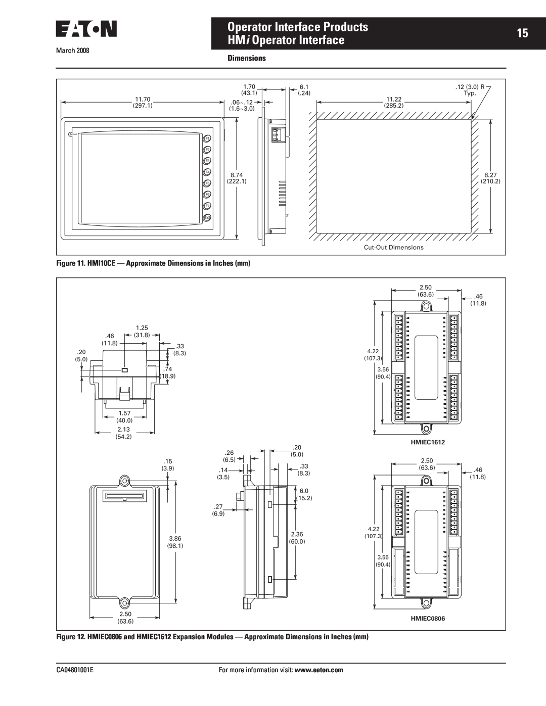 Eaton Electrical CA04801001E manual HM i Operator Interface, Operator Interface Products, Dimensions 