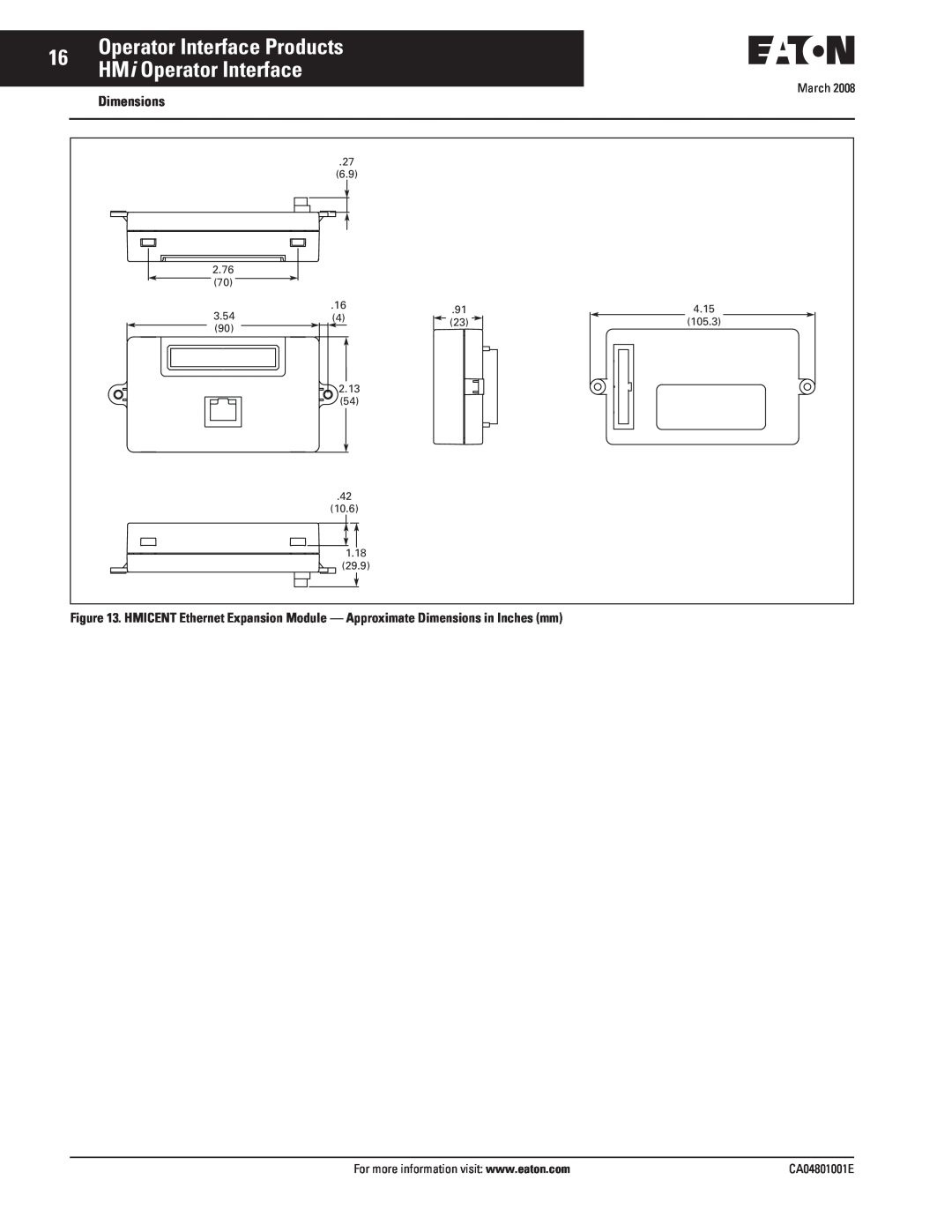 Eaton Electrical CA04801001E manual Operator Interface Products HMi Operator Interface 