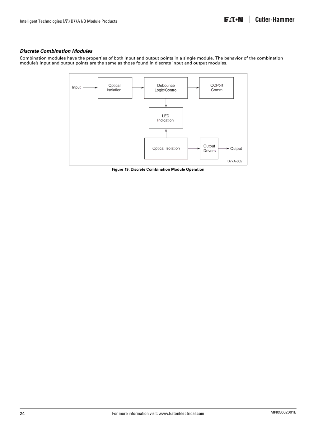 Eaton Electrical D77A user manual Discrete Combination Module Operation 