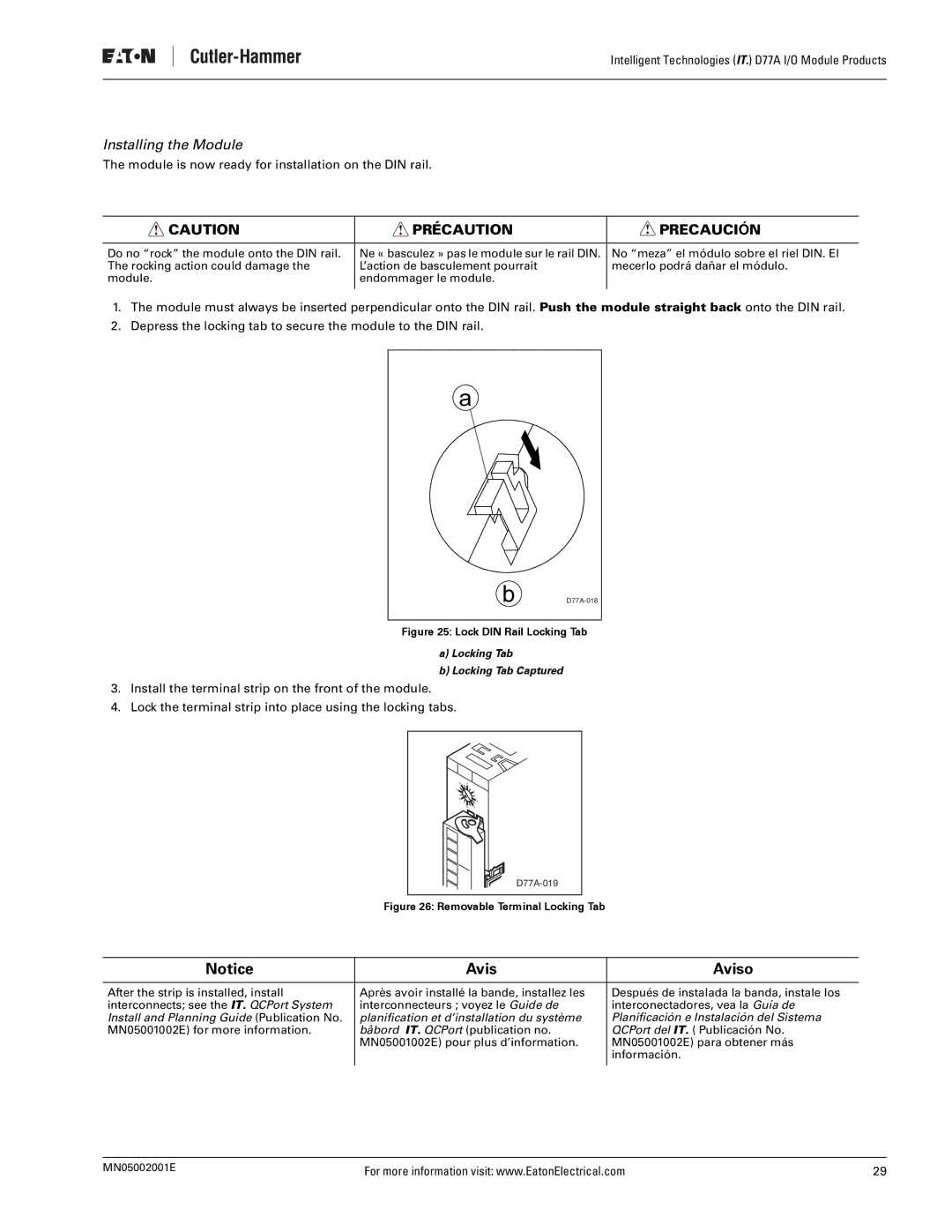 Eaton Electrical D77A user manual Installing the Module 