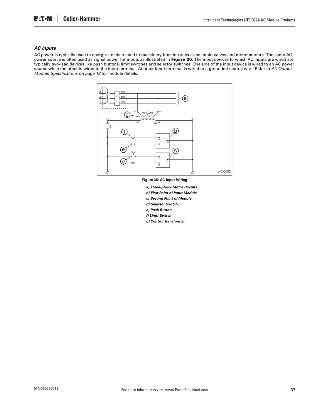 Eaton Electrical D77A user manual AC Inputs, AC Input Wiring 