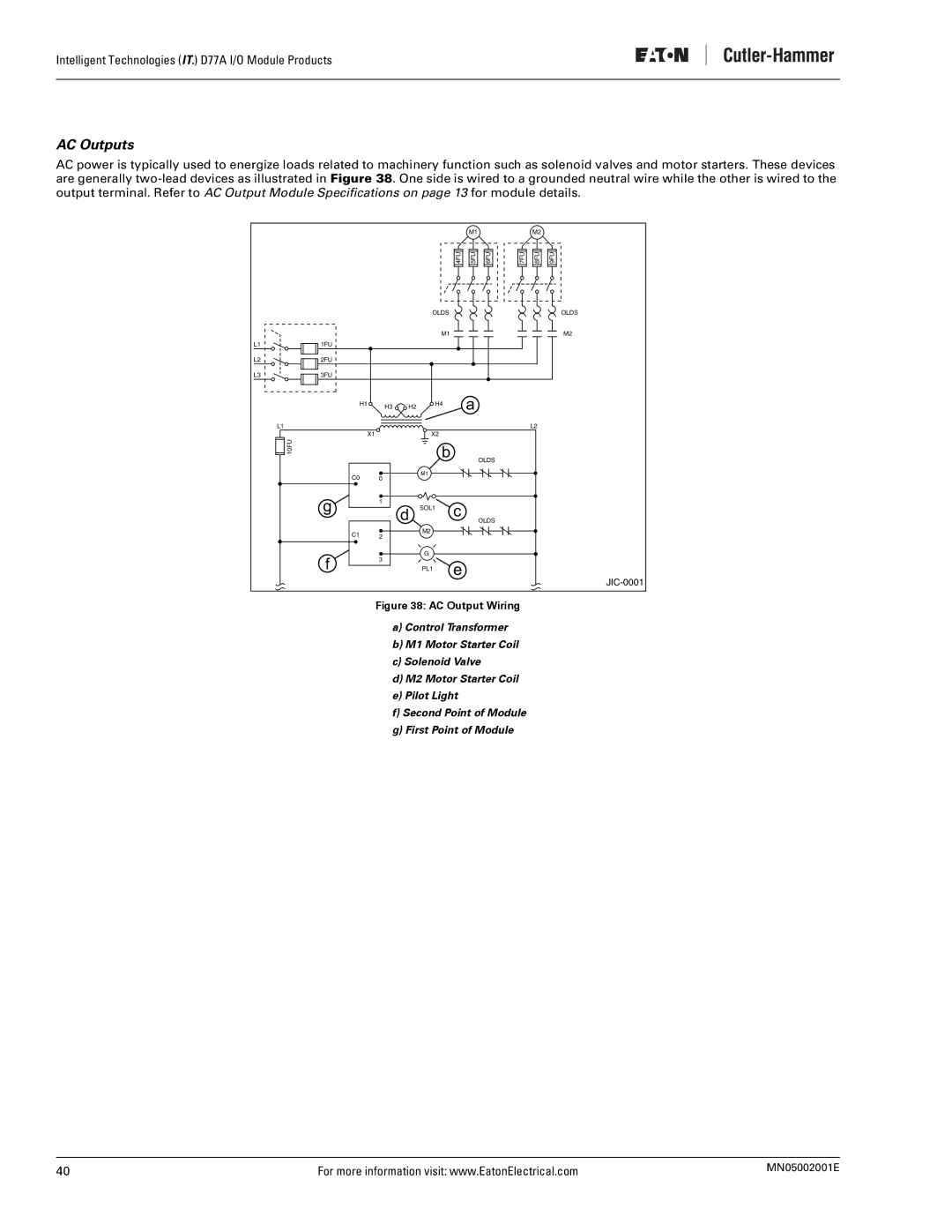 Eaton Electrical D77A user manual AC Outputs, AC Output Wiring 