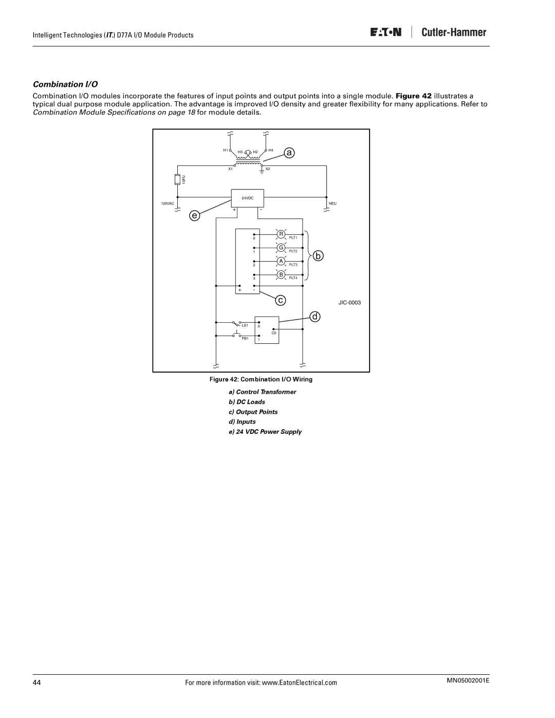 Eaton Electrical D77A user manual Combination I/O Wiring 