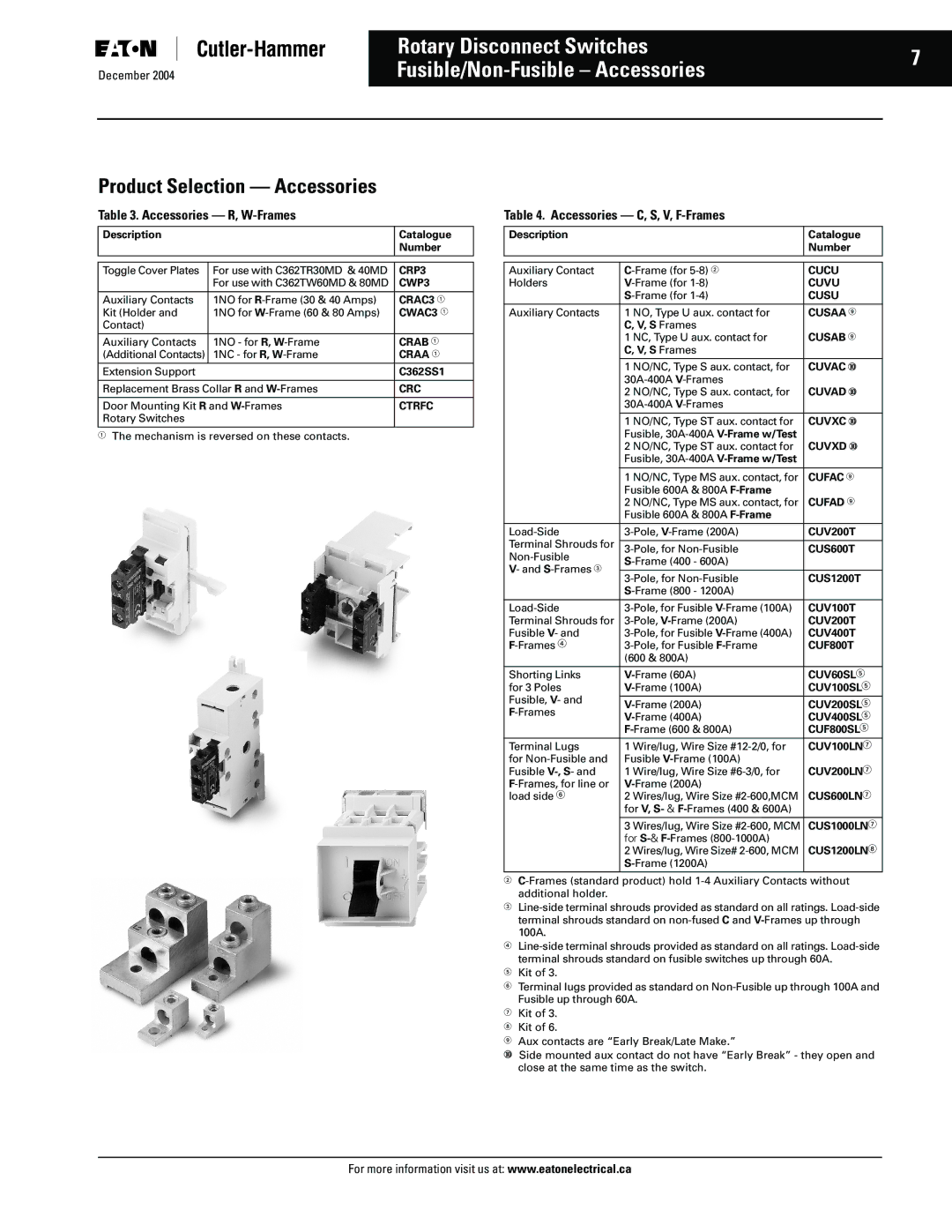 Eaton Electrical manual Rotary Disconnect Switches Fusible/Non-Fusible Accessories, Product Selection Accessories 