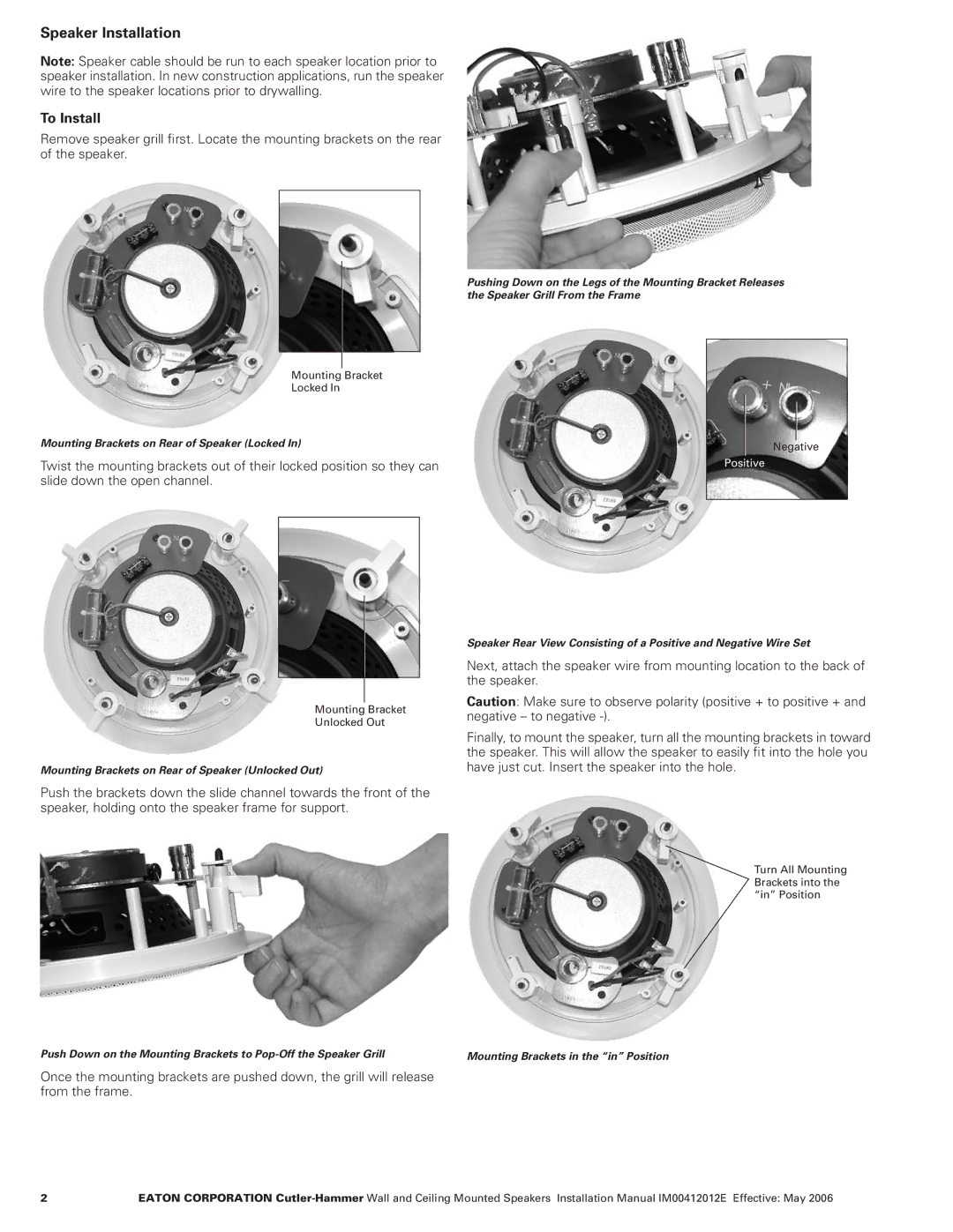 Eaton Electrical ESWA0800SC, ESWA6500SW, ESWA6550SC, ESWA6500SC installation instructions Speaker Installation, To Install 