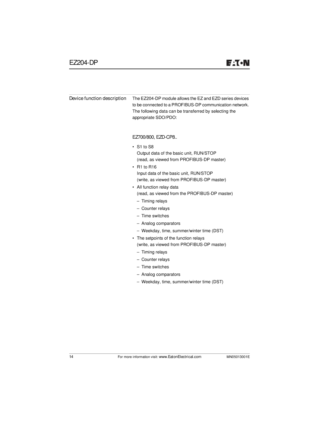 Eaton Electrical EZ204-DP user manual EZ700/800, EZD-CP8 