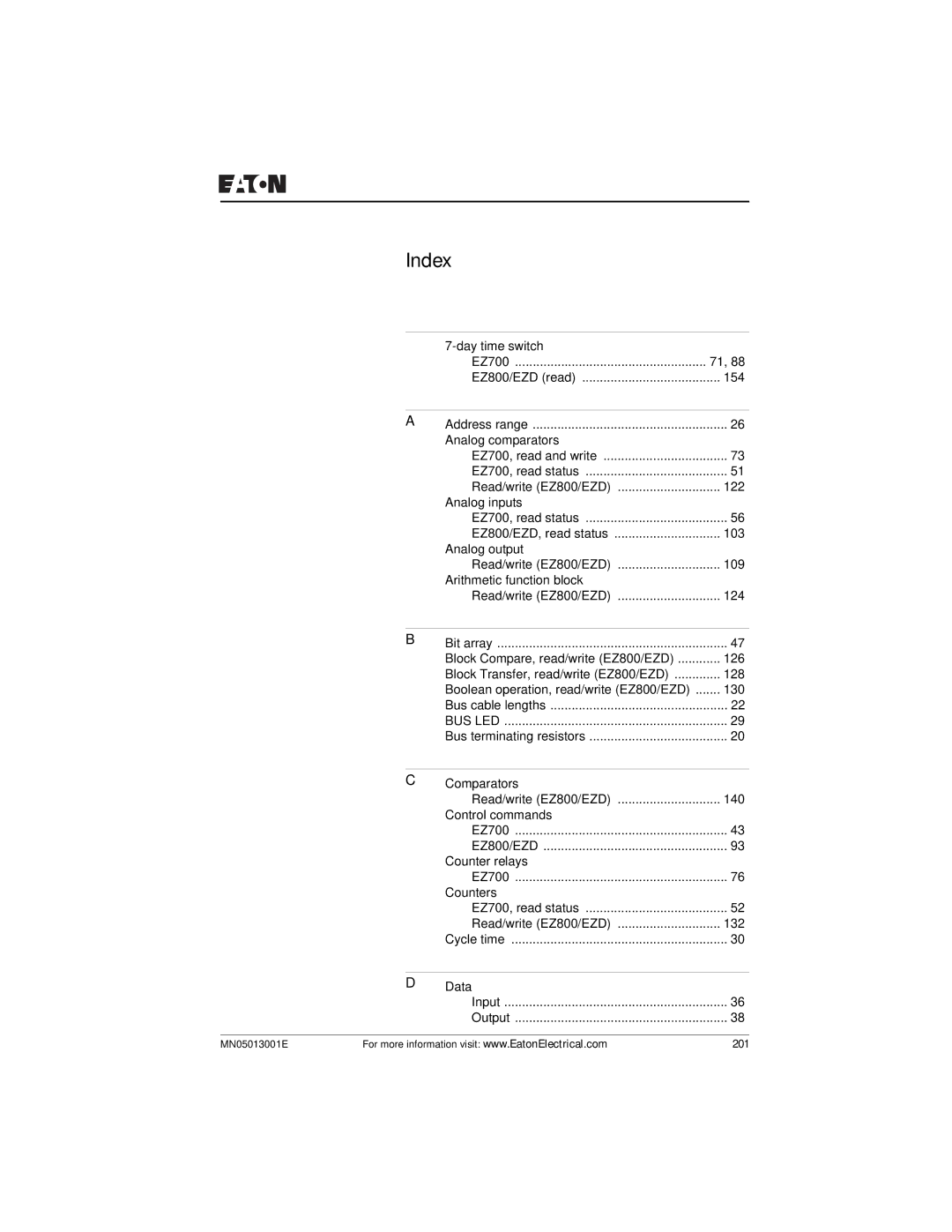 Eaton Electrical EZ204-DP user manual Index 