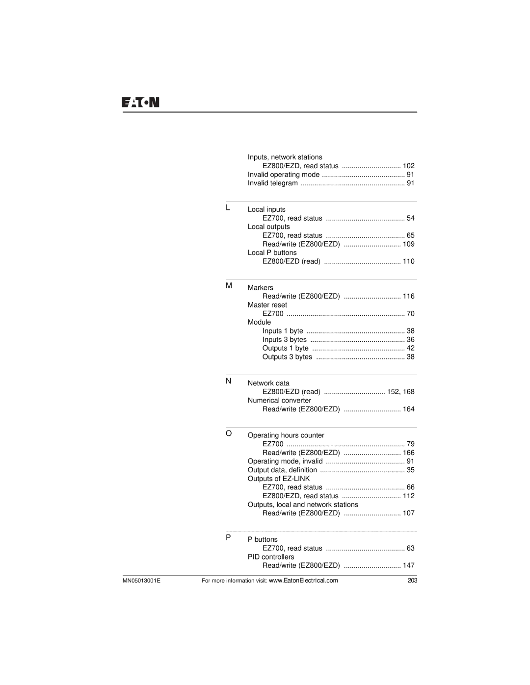 Eaton Electrical EZ204-DP user manual Inputs, network stations 