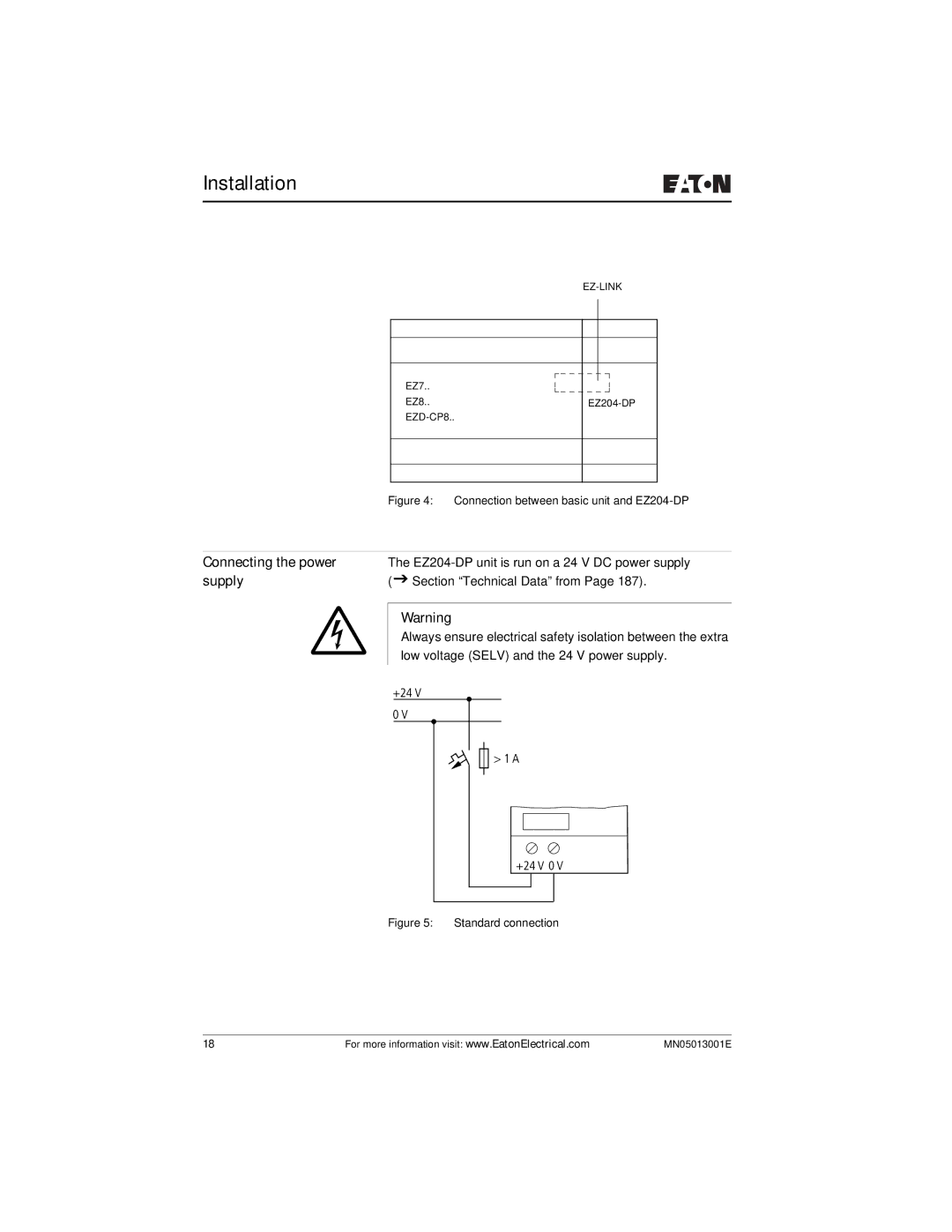 Eaton Electrical EZ204-DP user manual Connecting the power, Supply 