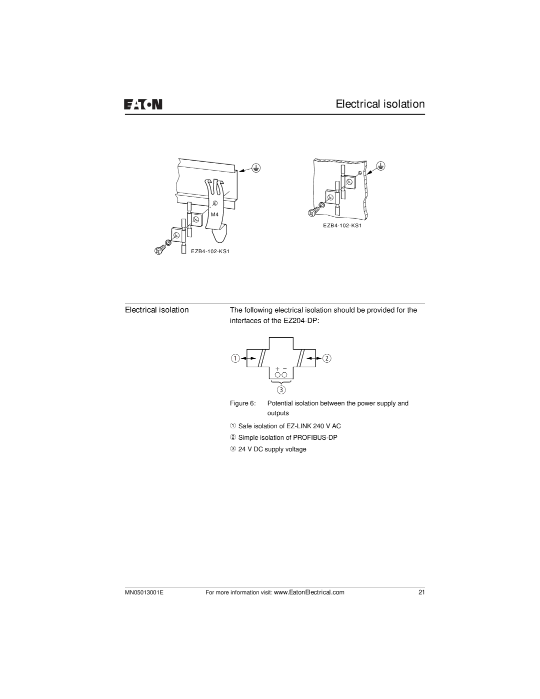 Eaton Electrical EZ204-DP user manual Electrical isolation 