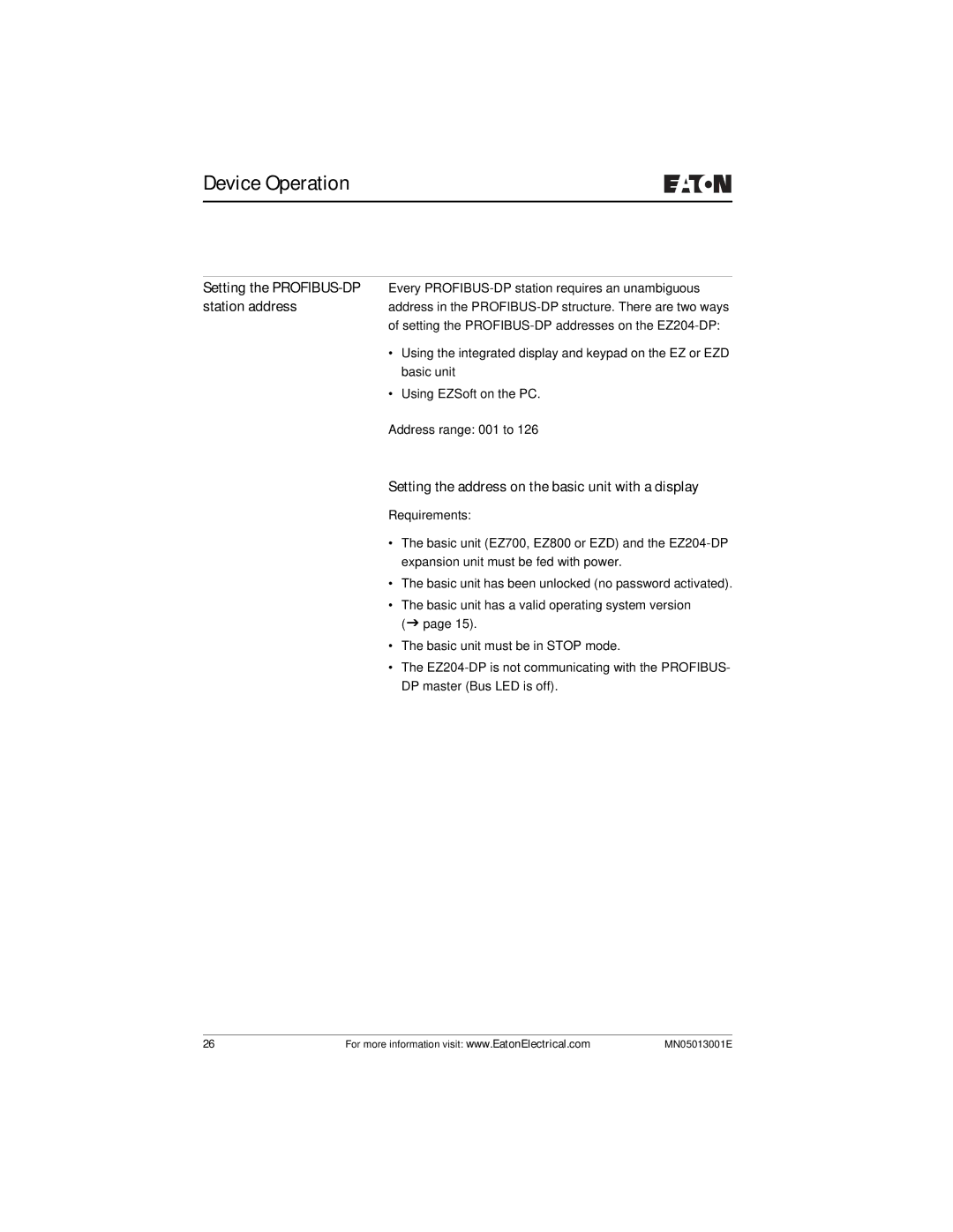 Eaton Electrical EZ204-DP user manual Setting the address on the basic unit with a display 