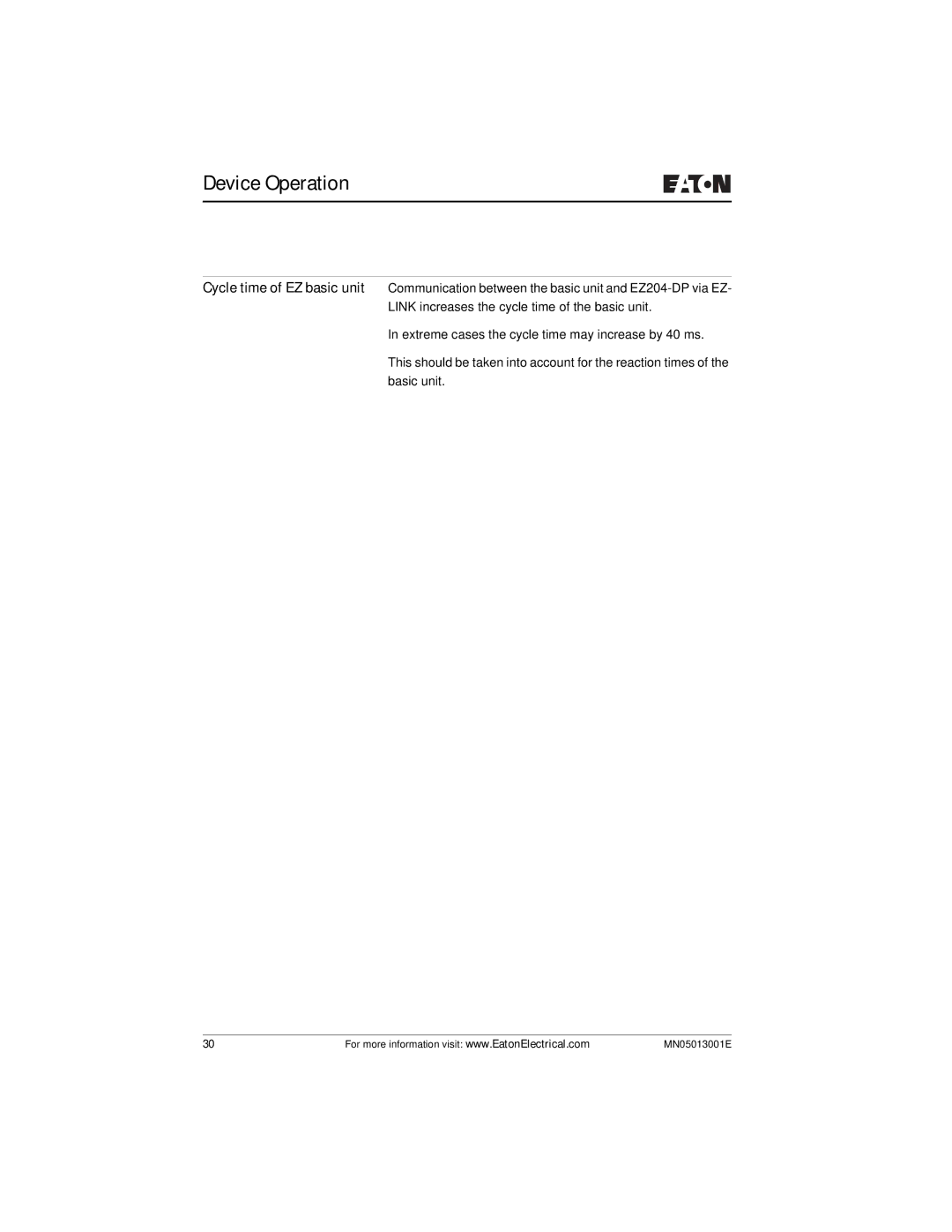 Eaton Electrical EZ204-DP user manual Device Operation 