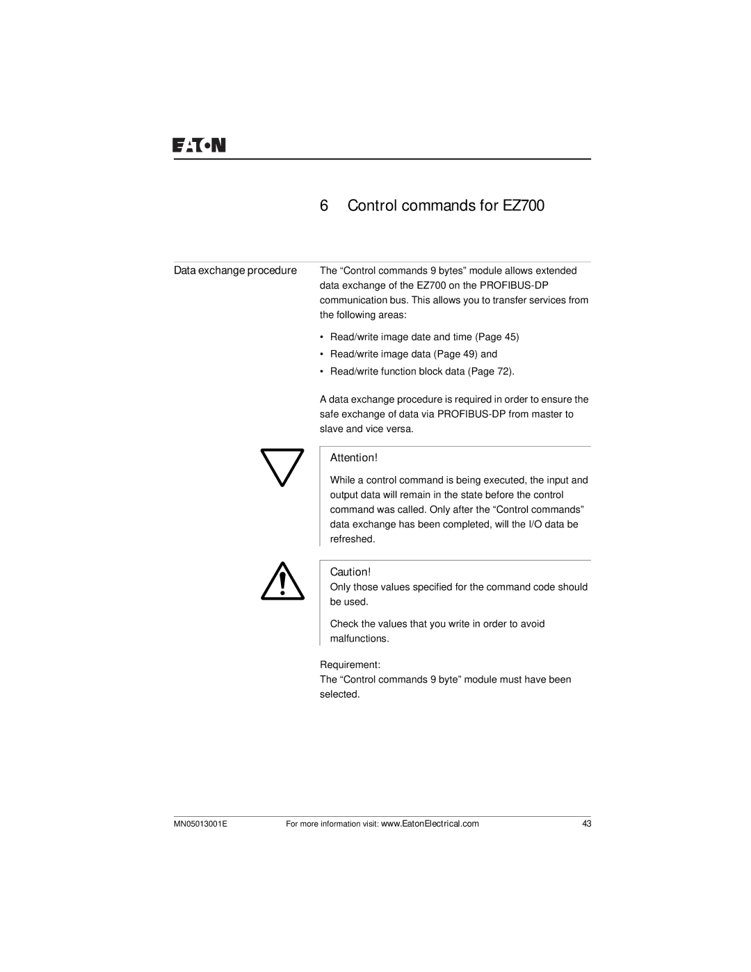 Eaton Electrical EZ204-DP user manual Control commands for EZ700 