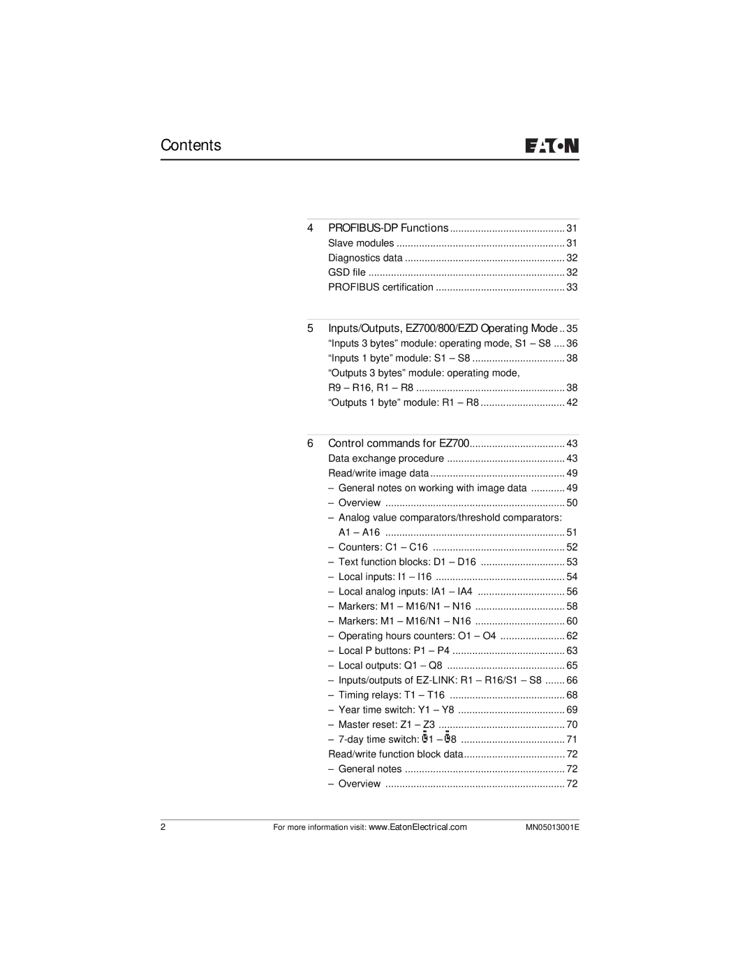 Eaton Electrical EZ204-DP user manual Inputs/Outputs, EZ700/800/EZD Operating Mode 