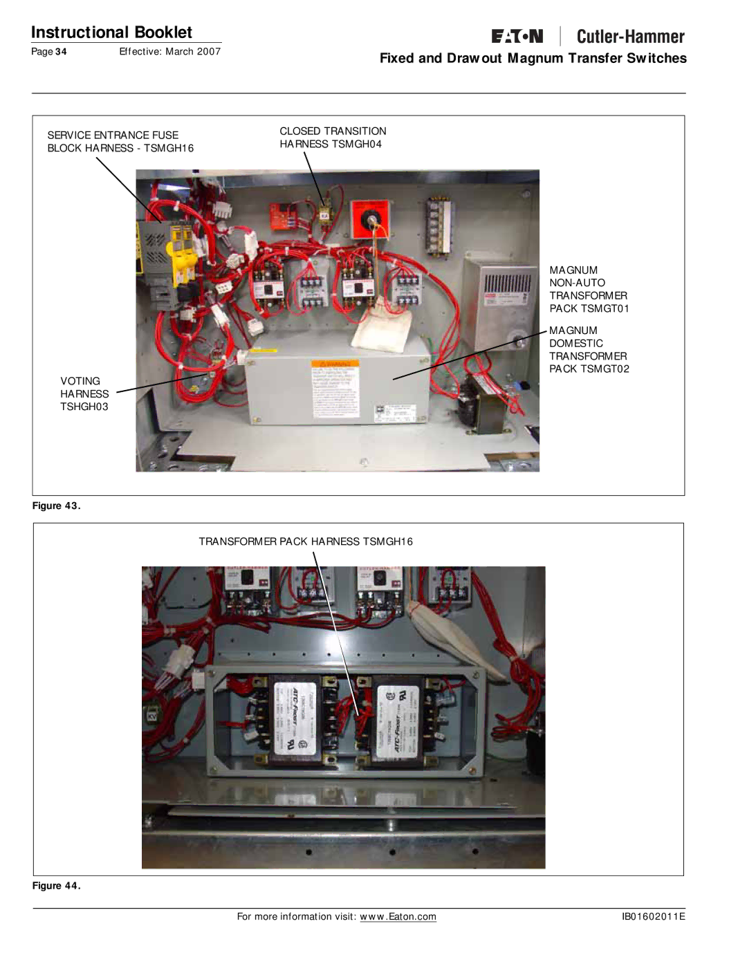 Eaton Electrical Magnum Transfer Switch manual Instructional Booklet 