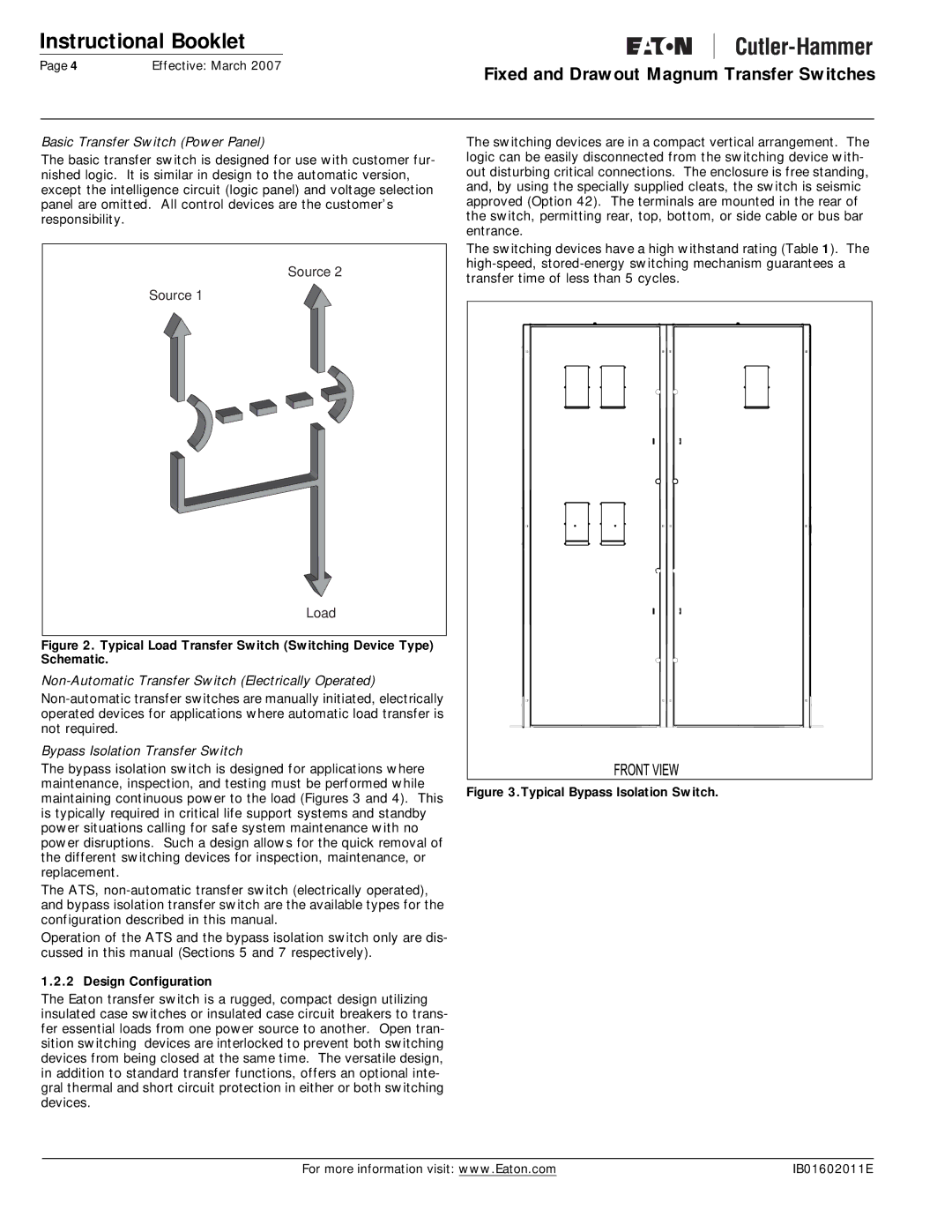 Eaton Electrical Magnum Transfer Switch Typical Load Transfer Switch Switching Device Type Schematic, Design Configuration 