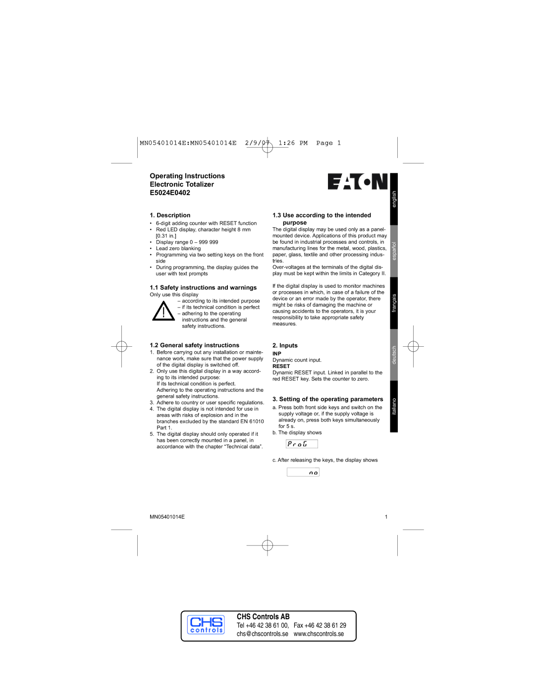 Eaton Electrical MN05401014E manual Description, Safety instructions and warnings, Use according to the intended purpose 