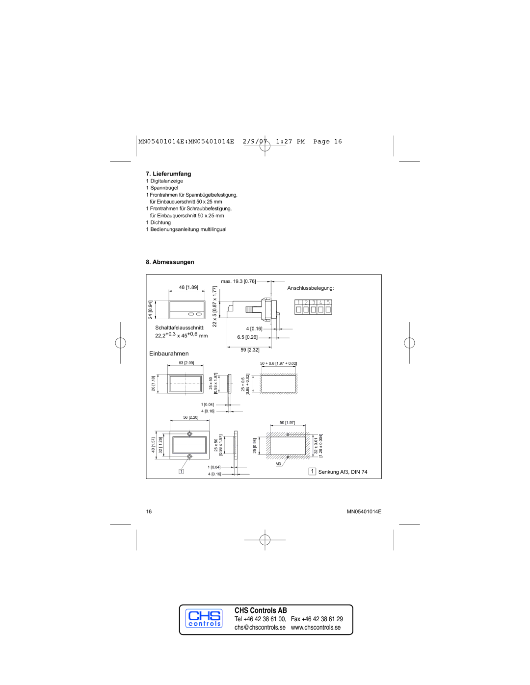 Eaton Electrical MN05401014E manual Lieferumfang, Abmessungen 