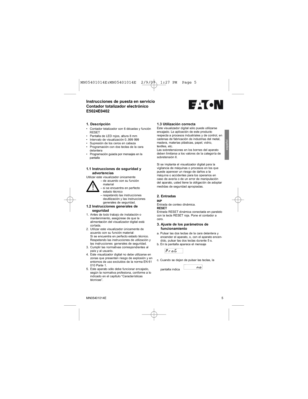 Eaton Electrical MN05401014E Descripción, Instrucciones de seguridad y advertencias, Instrucciones generales de seguridad 