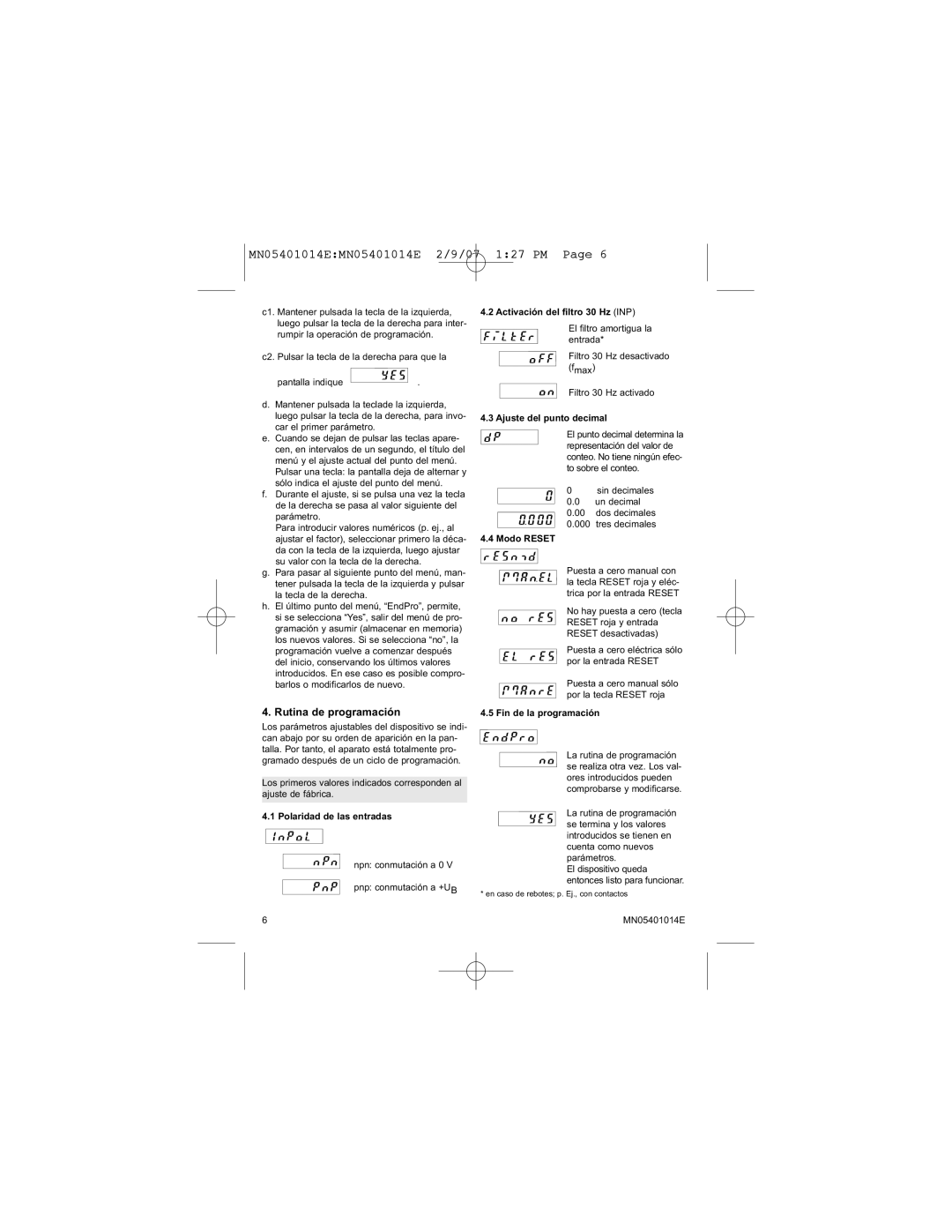 Eaton Electrical MN05401014E manual Rutina de programación 