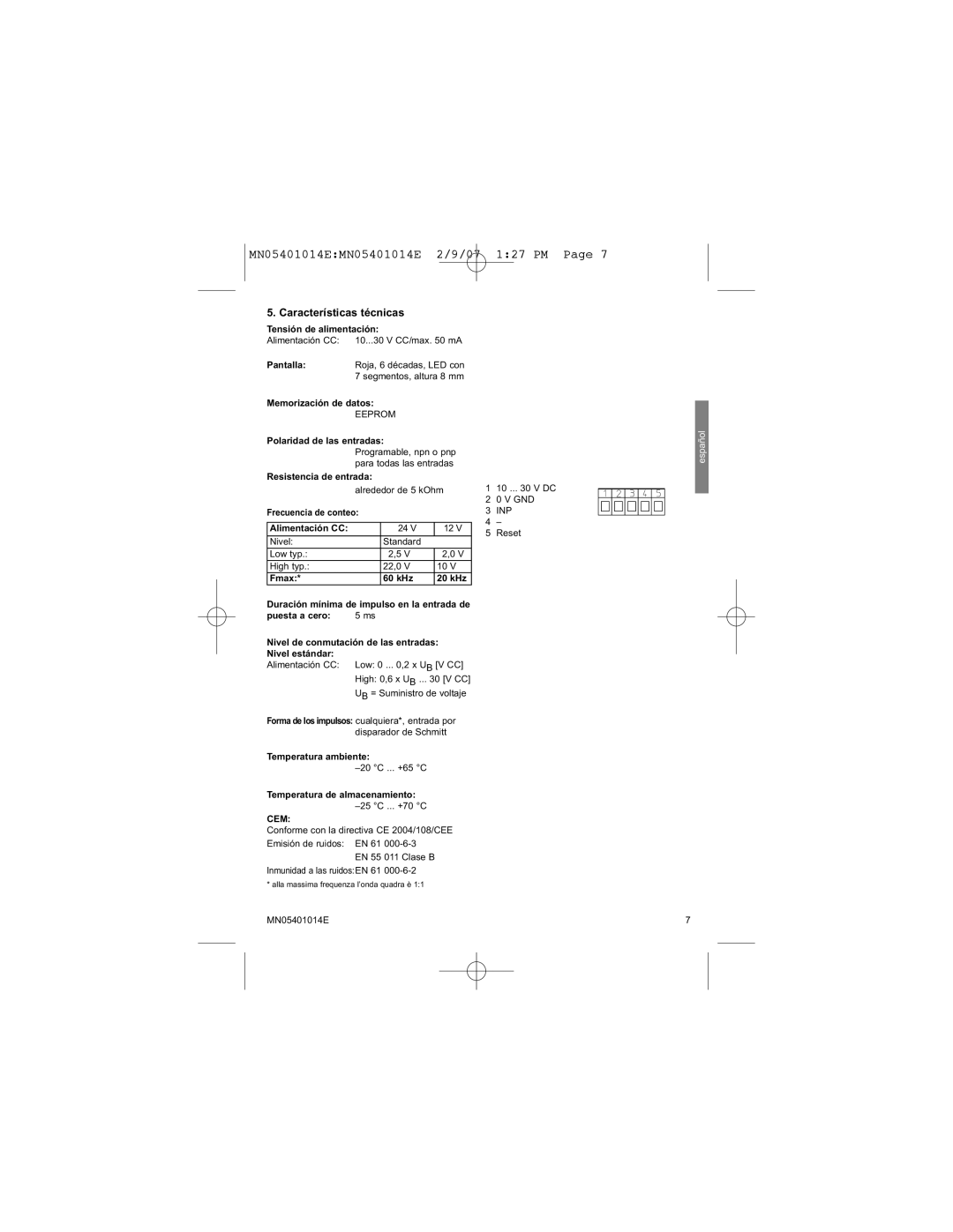 Eaton Electrical MN05401014E manual Características técnicas 