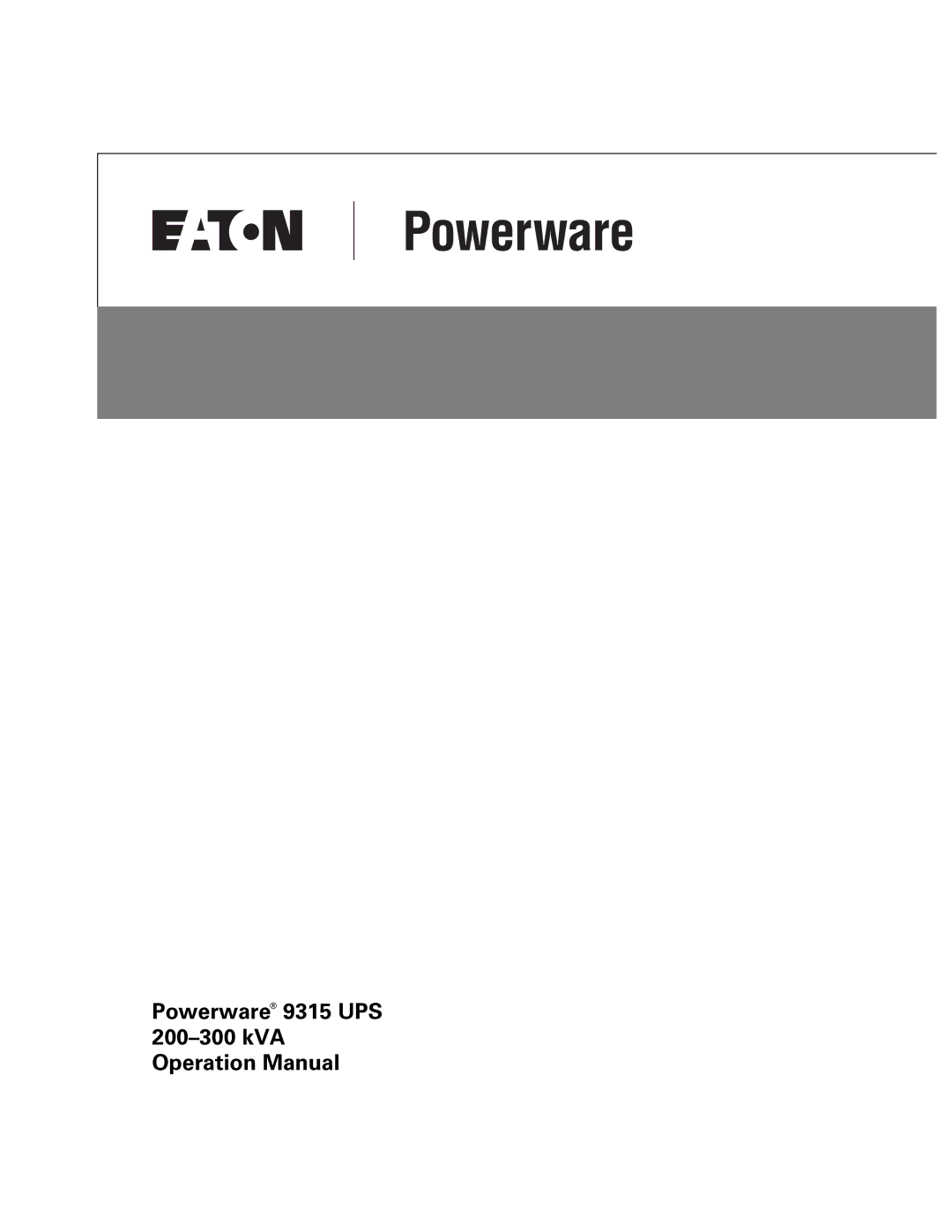 Eaton Electrical Powerware 9315 operation manual 