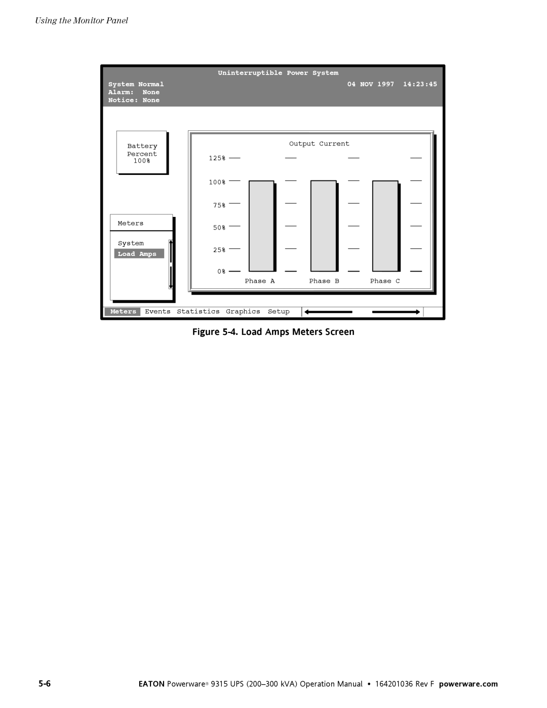 Eaton Electrical Powerware 9315 operation manual Load Amps Meters Screen 