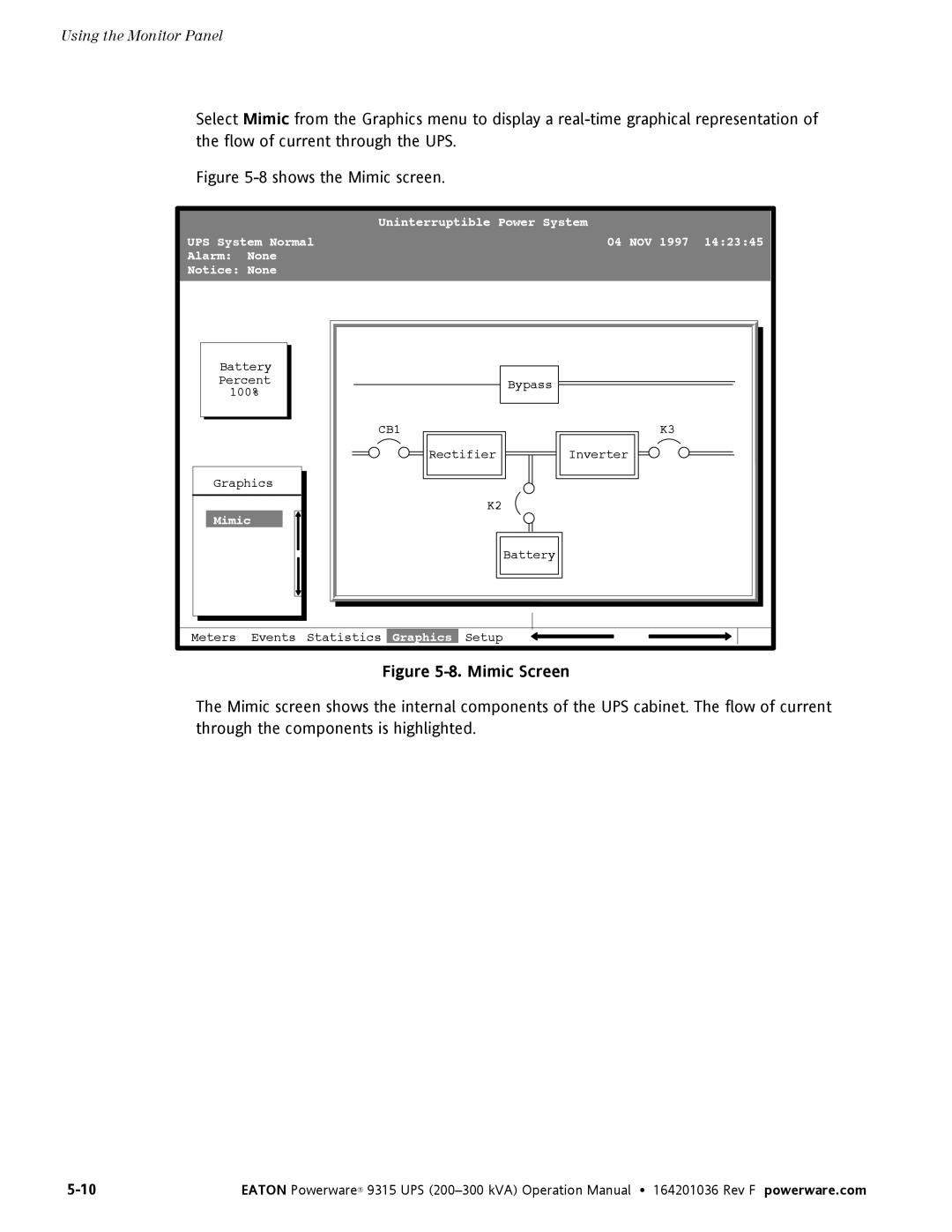 Eaton Electrical Powerware 9315 operation manual Mimic Screen 