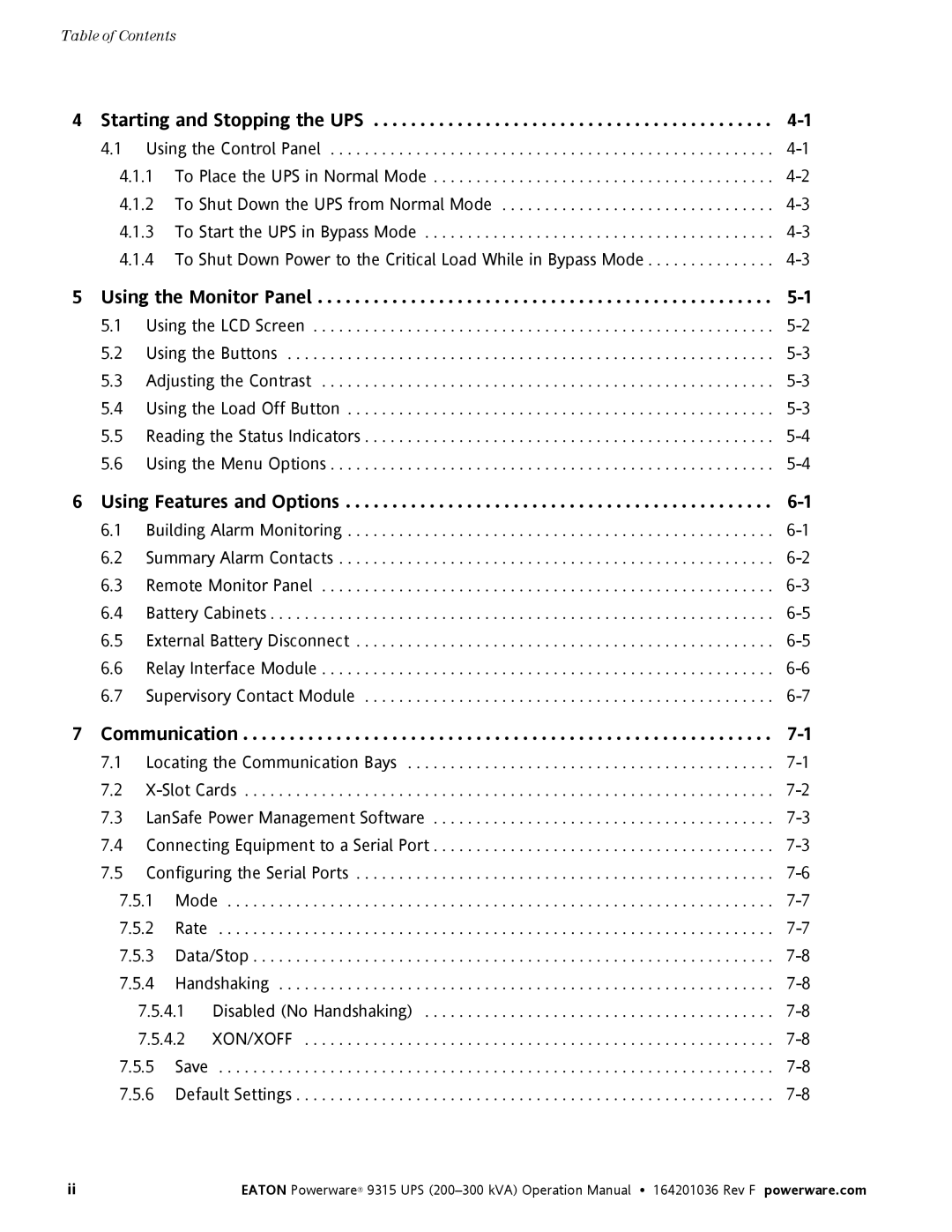 Eaton Electrical Powerware 9315 operation manual Starting and Stopping the UPS 