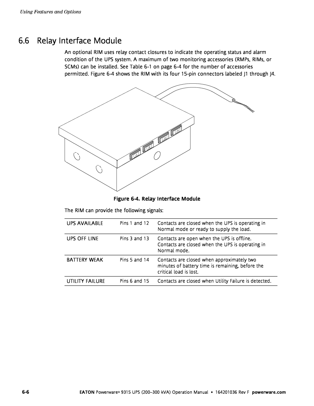 Eaton Electrical Powerware 9315 operation manual 4. Relay Interface Module 