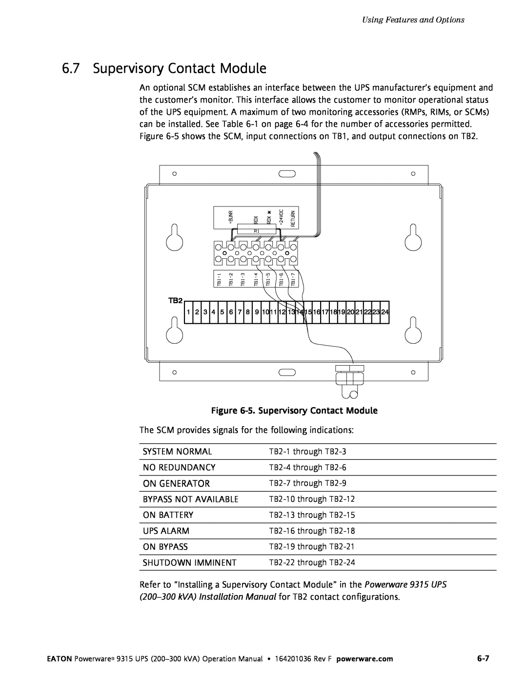Eaton Electrical Powerware 9315 operation manual On Generator, 5. Supervisory Contact Module 