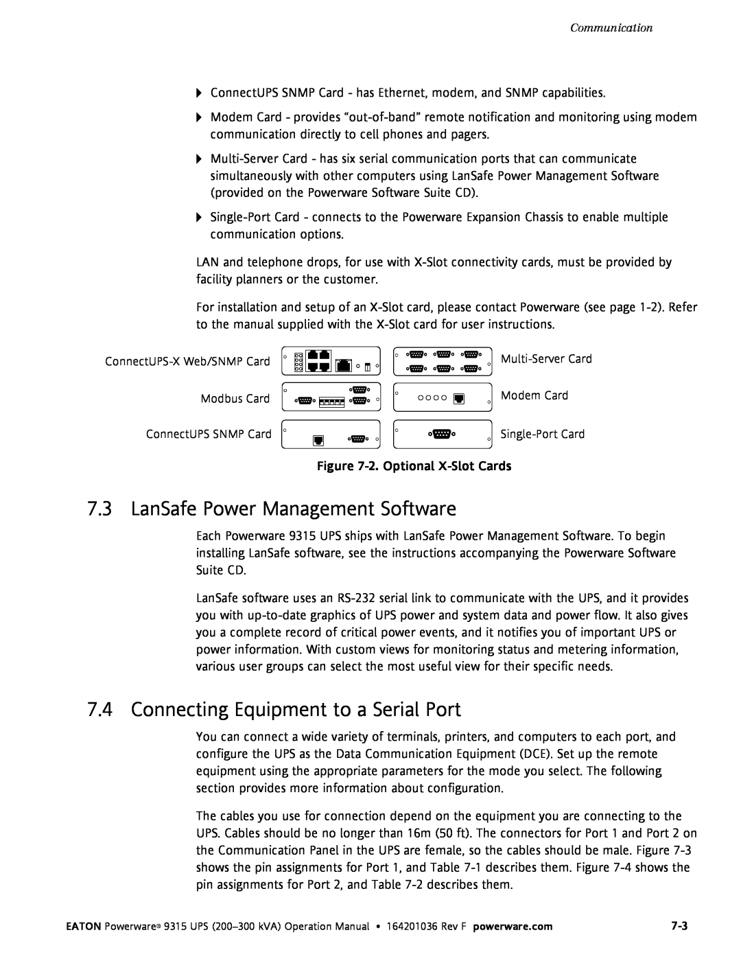 Eaton Electrical Powerware 9315 operation manual LanSafe Power Management Software, Connecting Equipment to a Serial Port 
