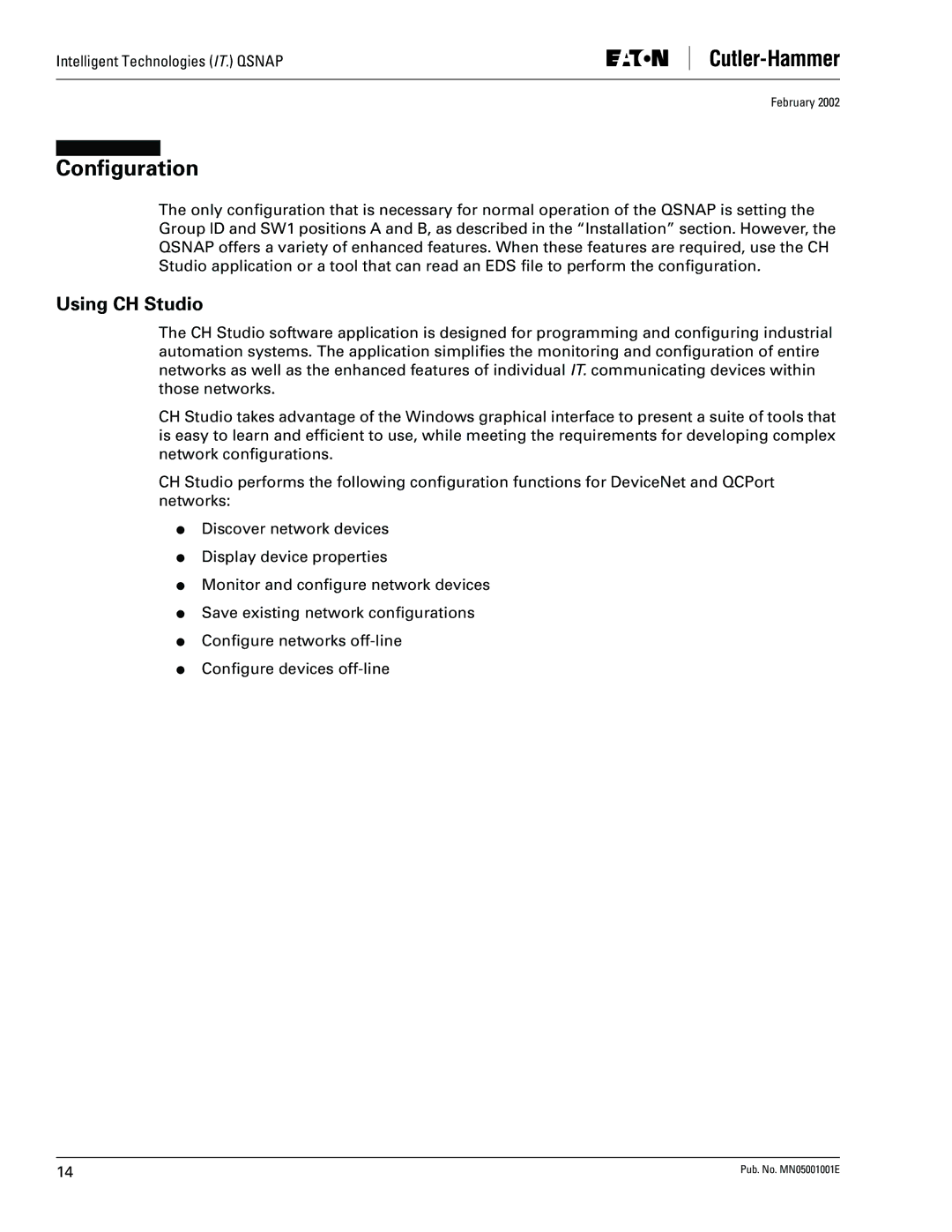 Eaton Electrical QSNAP user manual Conﬁguration, Using CH Studio 