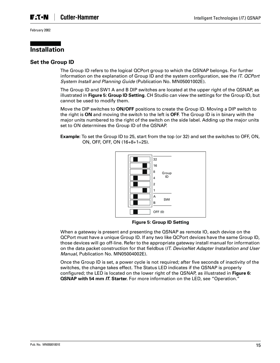 Eaton Electrical QSNAP user manual Installation, Set the Group ID 