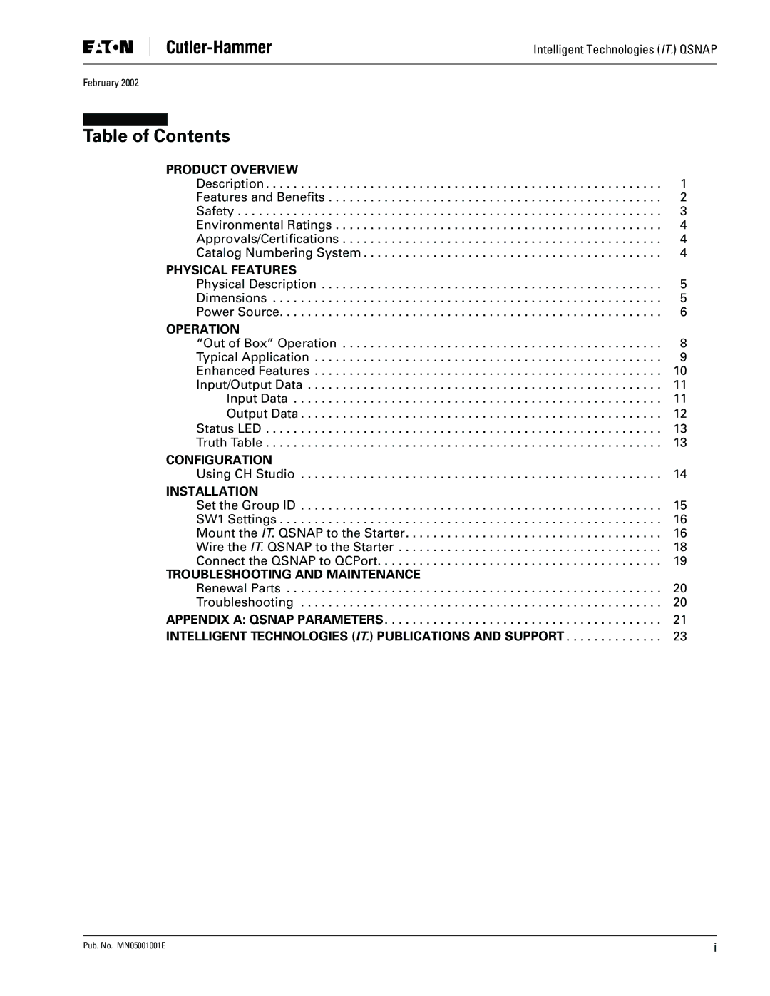 Eaton Electrical QSNAP user manual Table of Contents 