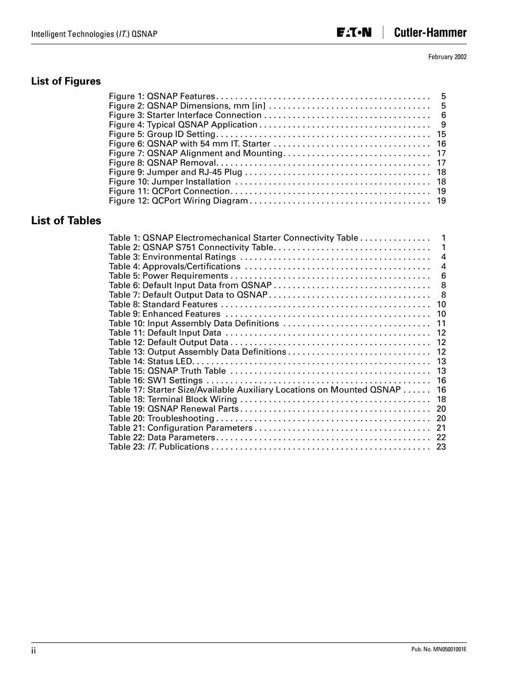 Eaton Electrical QSNAP user manual List of Tables, List of Figures 