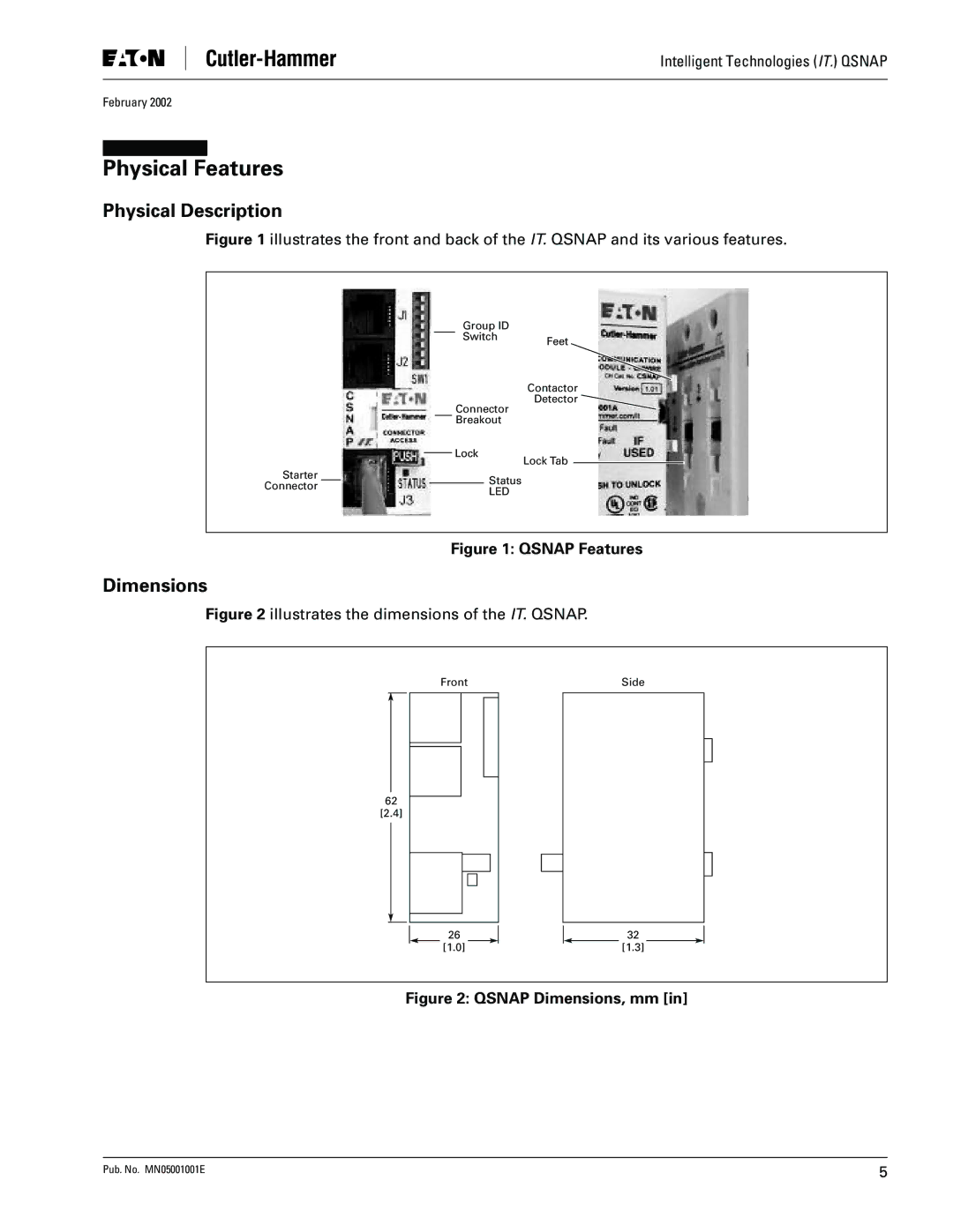 Eaton Electrical QSNAP user manual Physical Features, Physical Description, Dimensions 