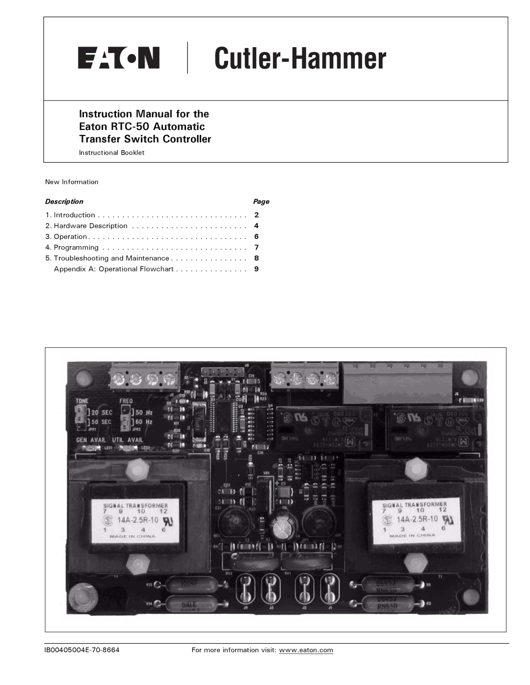 Eaton Electrical instruction manual Eaton RTC-50 Automatic Transfer Switch Controller 