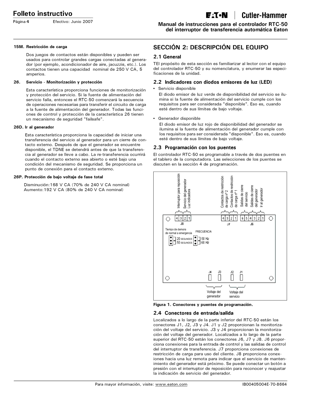 Eaton Electrical RTC-50 instruction manual Sección 2 Descripción DEL Equipo, Indicadores con diodos emisores de luz LED 