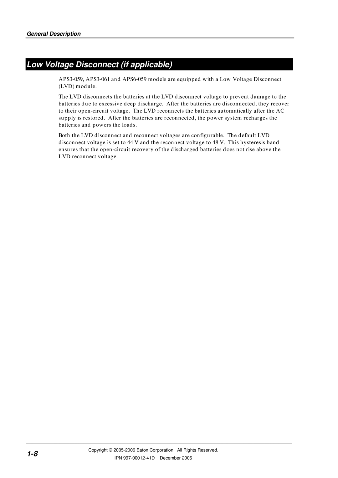 Eaton Electrical SC200 manual Low Voltage Disconnect if applicable 