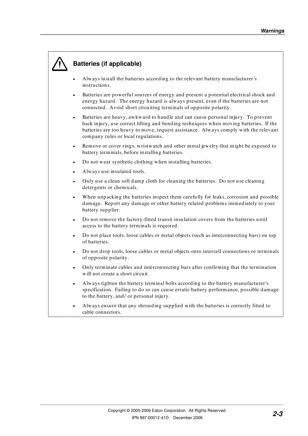 Eaton Electrical SC200 manual Batteries if applicable 