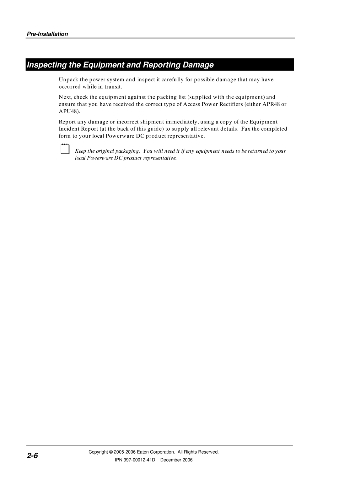 Eaton Electrical SC200 manual Inspecting the Equipment and Reporting Damage 