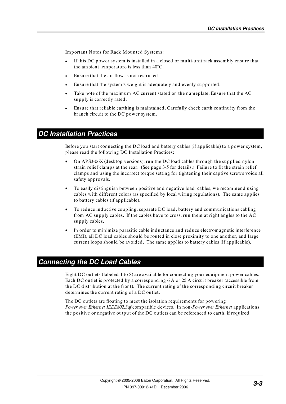 Eaton Electrical SC200 manual DC Installation Practices, Connecting the DC Load Cables 