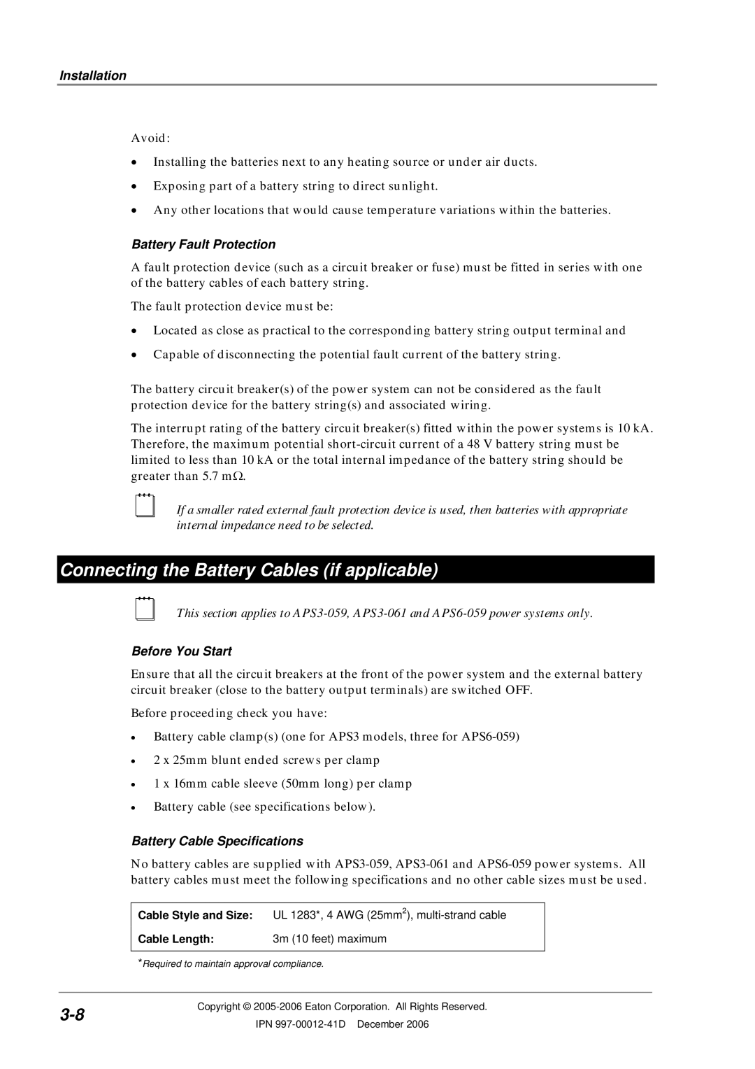 Eaton Electrical SC200 manual Connecting the Battery Cables if applicable, Battery Fault Protection, Before You Start 