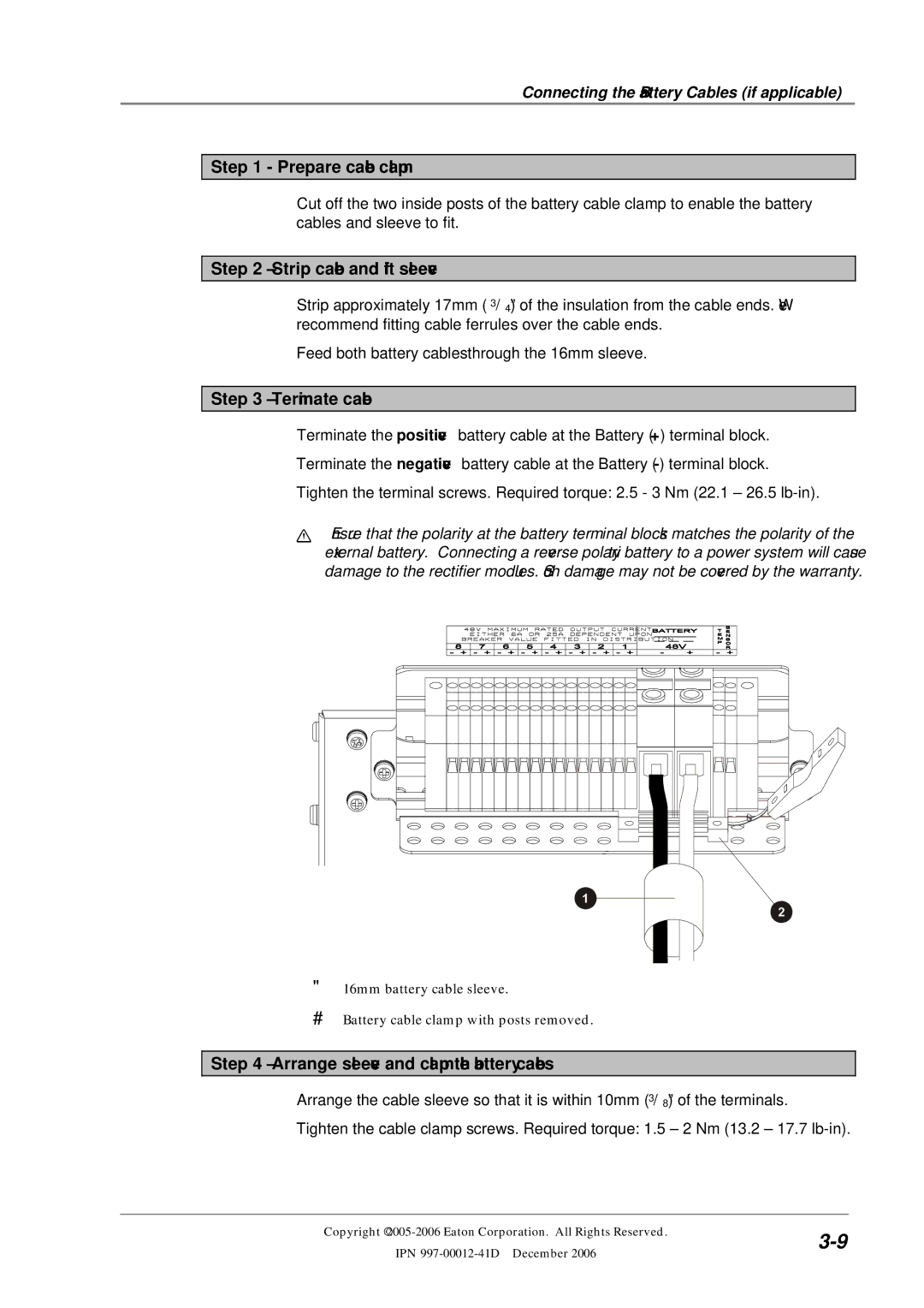 Eaton Electrical SC200 manual Prepare cable clamp, Connecting the Battery Cables if applicable 