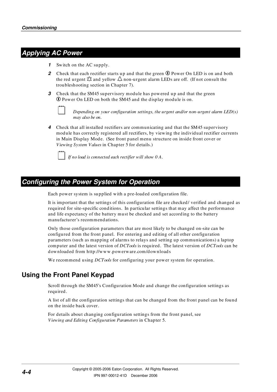 Eaton Electrical SC200 manual Applying AC Power, Configuring the Power System for Operation 