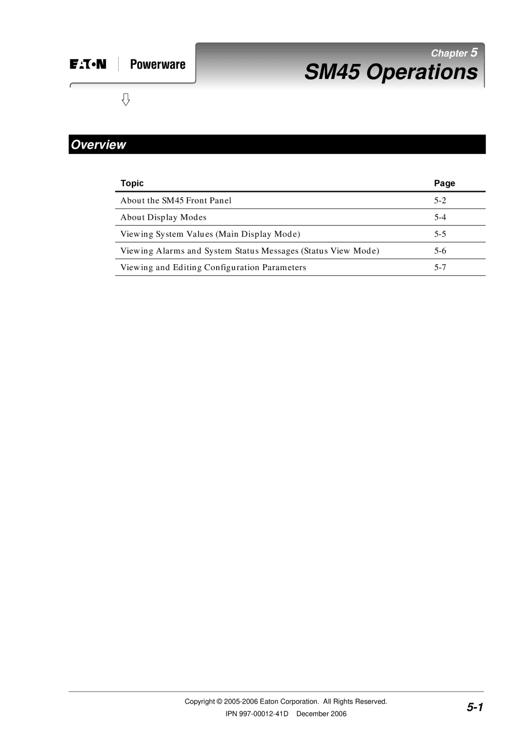 Eaton Electrical SC200 manual SM45 Operations, Overview 