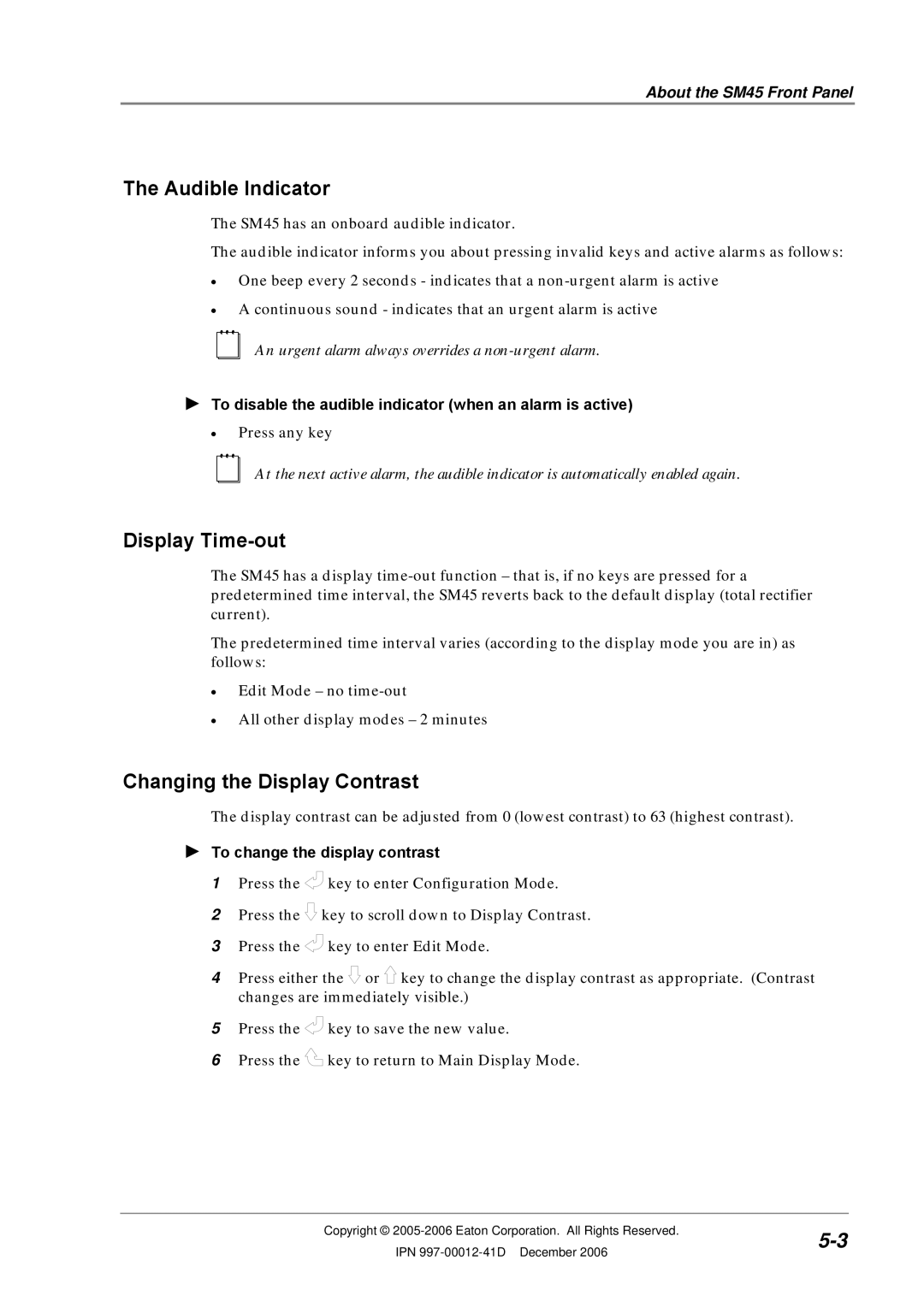 Eaton Electrical SC200 manual About the SM45 Front Panel, To disable the audible indicator when an alarm is active 